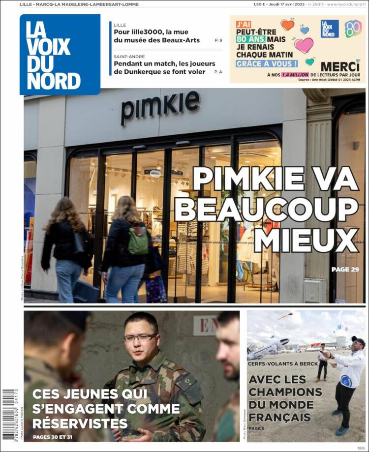 Portada de La Voix du Nord (Francia)