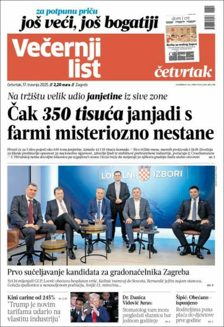 Portada de Večernji (Croacia)