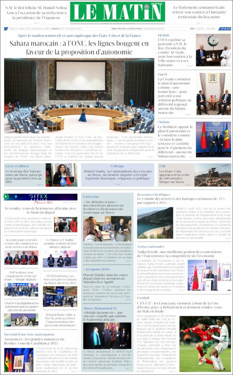 Portada de Le Matin (Marruecos)