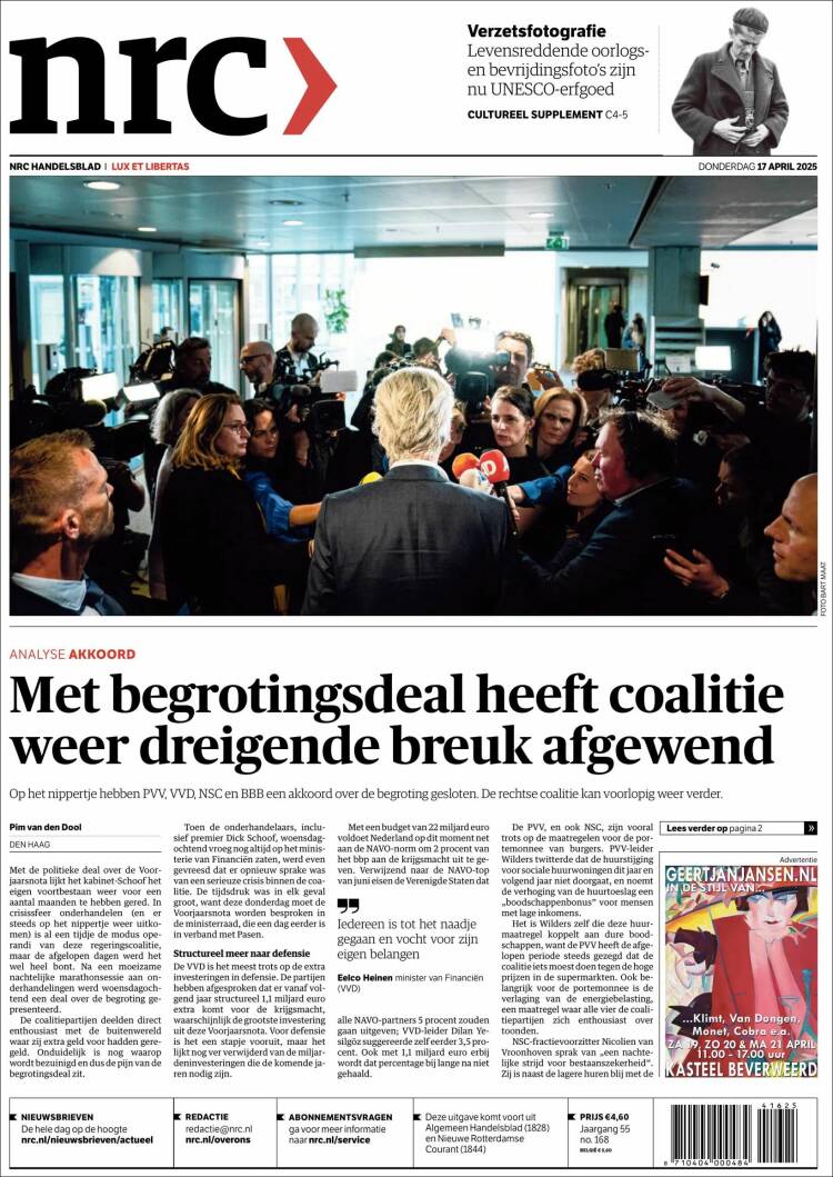Portada de NRC Handelsblad (Pa&iacute;ses Bajos)