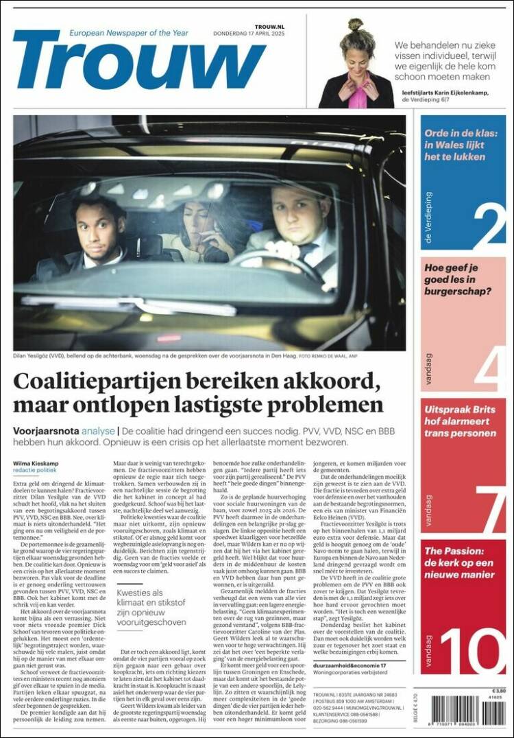 Portada de Trouw (Pa&iacute;ses Bajos)