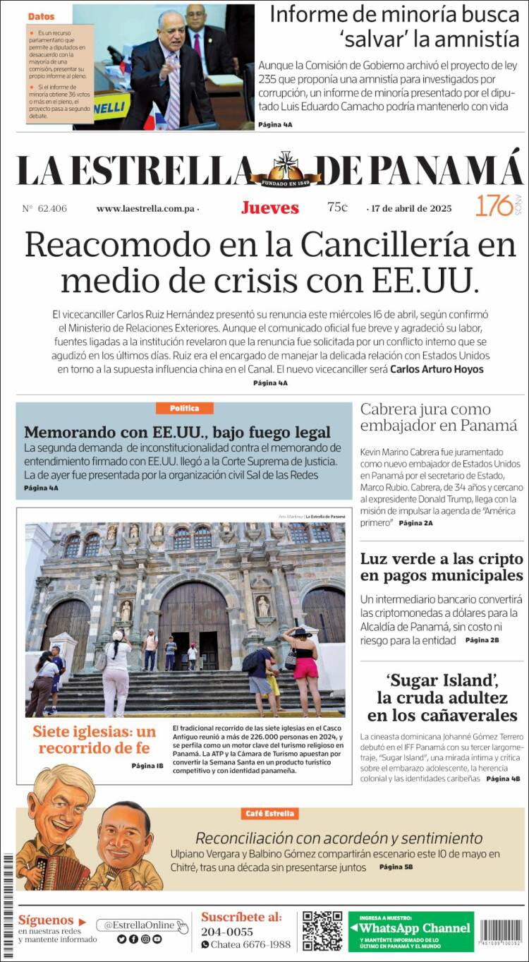 Portada de La Estrella de Panamá (Panam&aacute;)