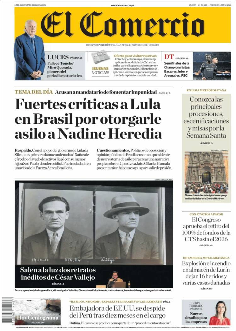 Portada de El Comercio (Per&uacute;)