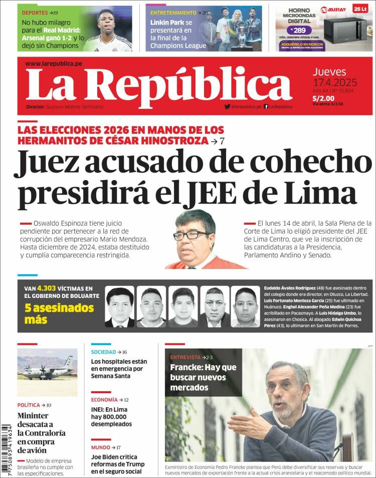 Portada de La Republica (Per&uacute;)