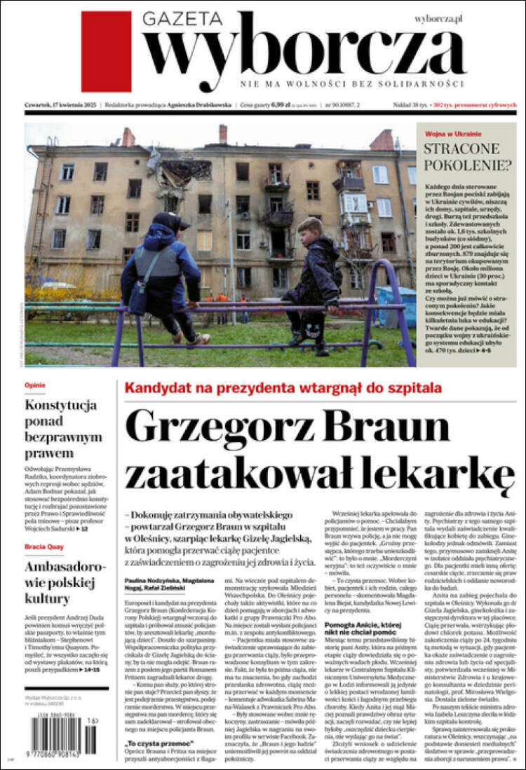 Portada de Gazeta Wyborcza (Polonia)