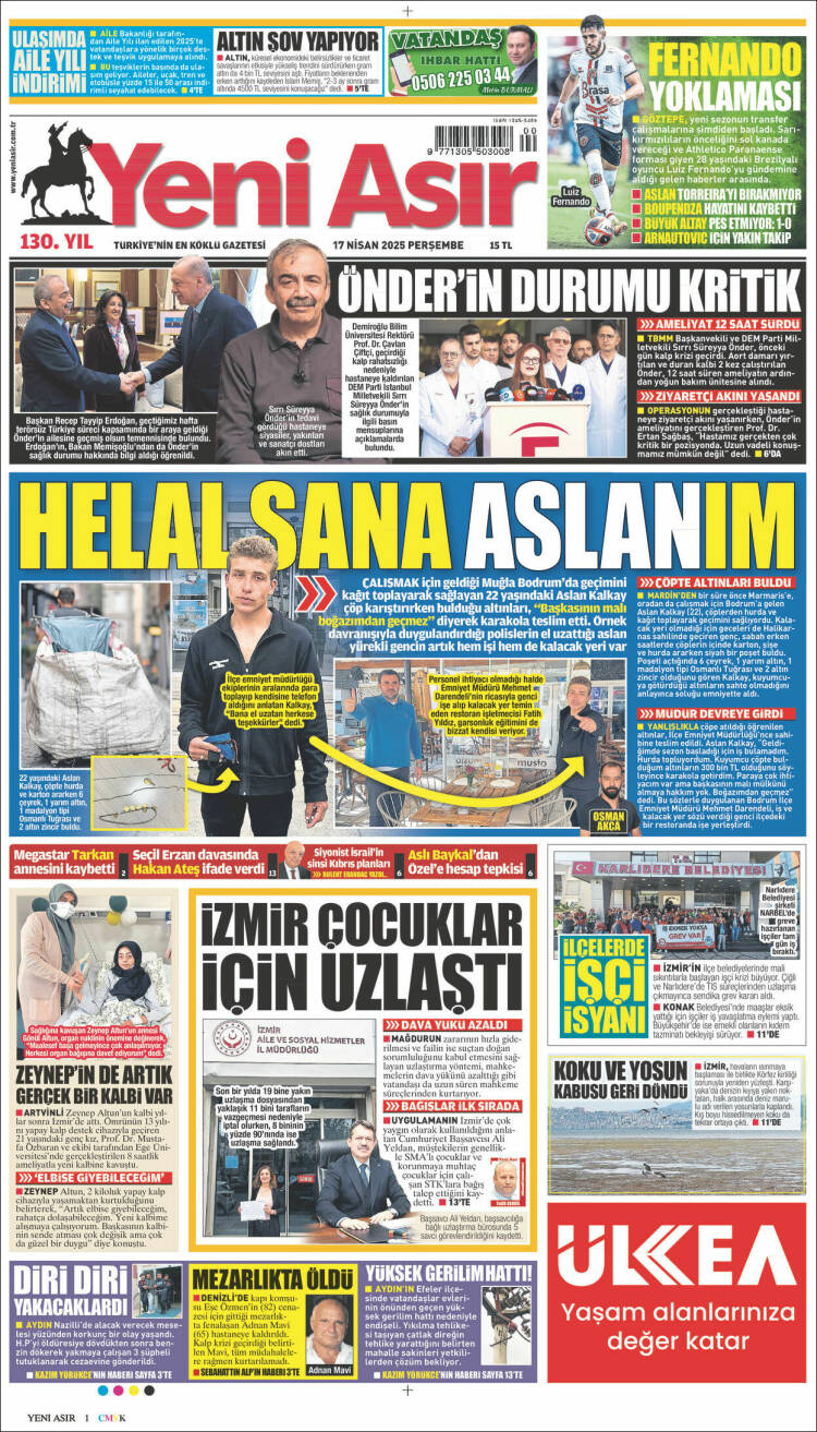 Portada de Yeni Asır (Turqu&iacute;a)