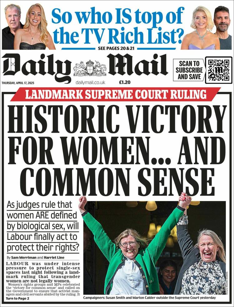 Portada de Daily Mail (Reino Unido)