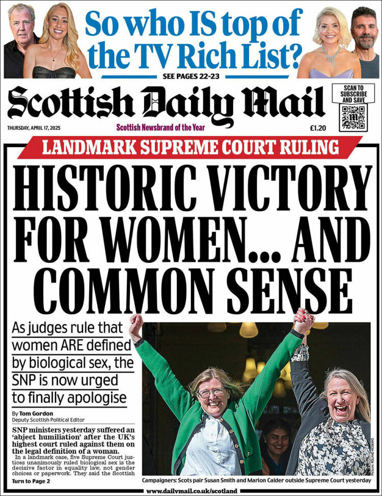 Portada de Scottish Daily Mail (Reino Unido)