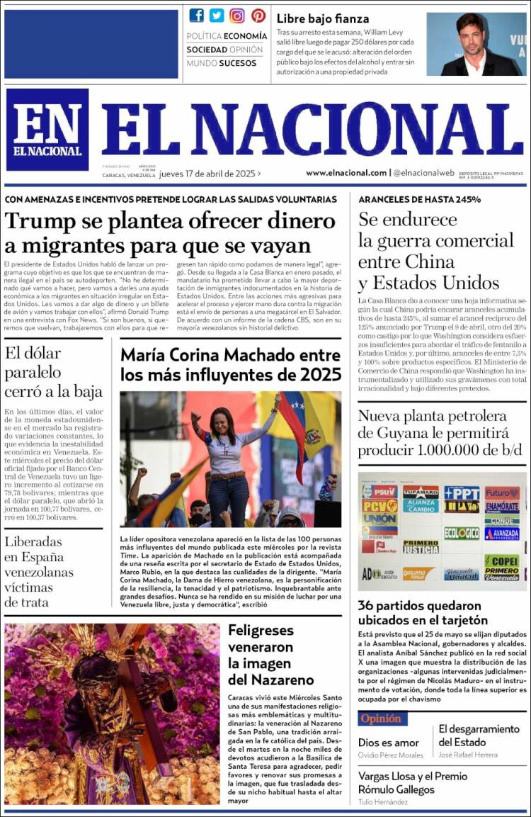 Portada de El Nacional (Venezuela)