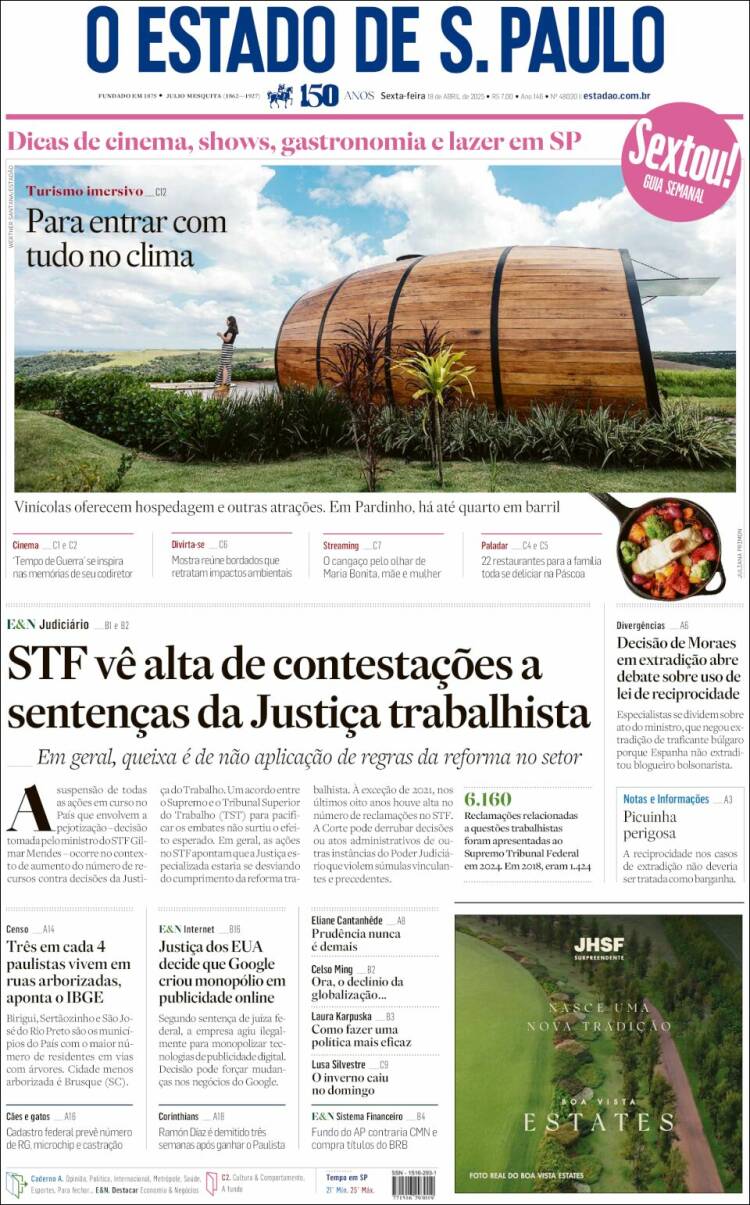 Portada de O Estado de São Paulo (Brasil)