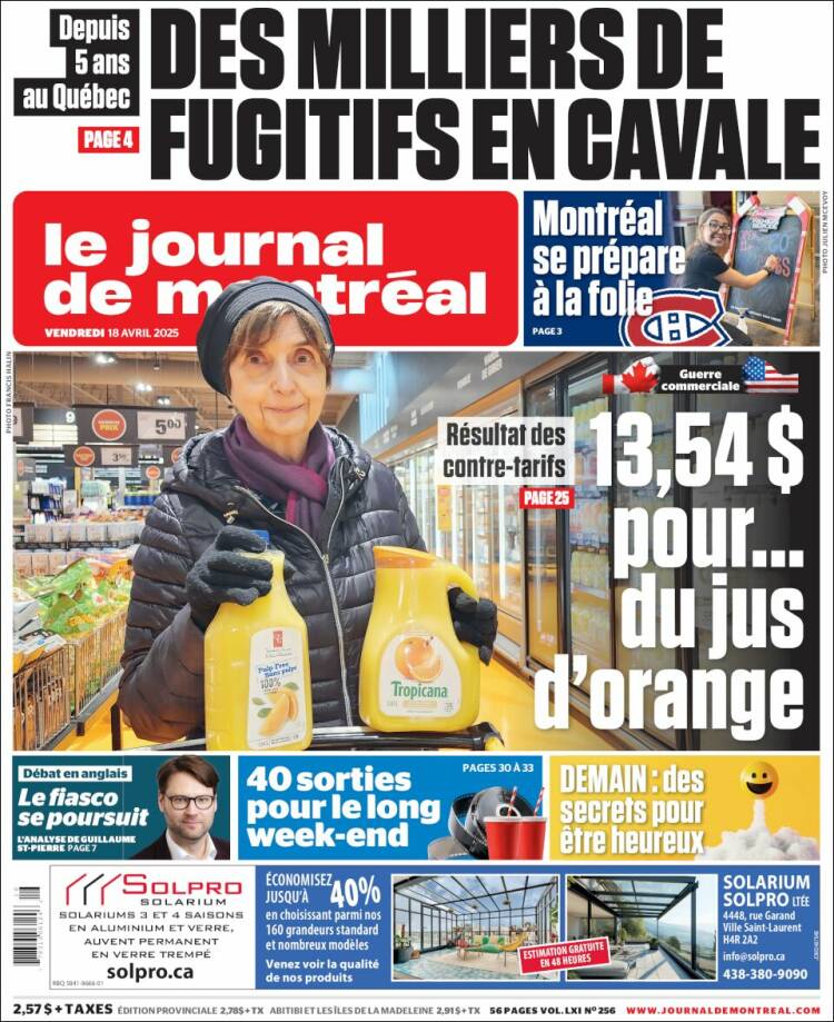 Portada de Le Journal de Montréal (Canada)
