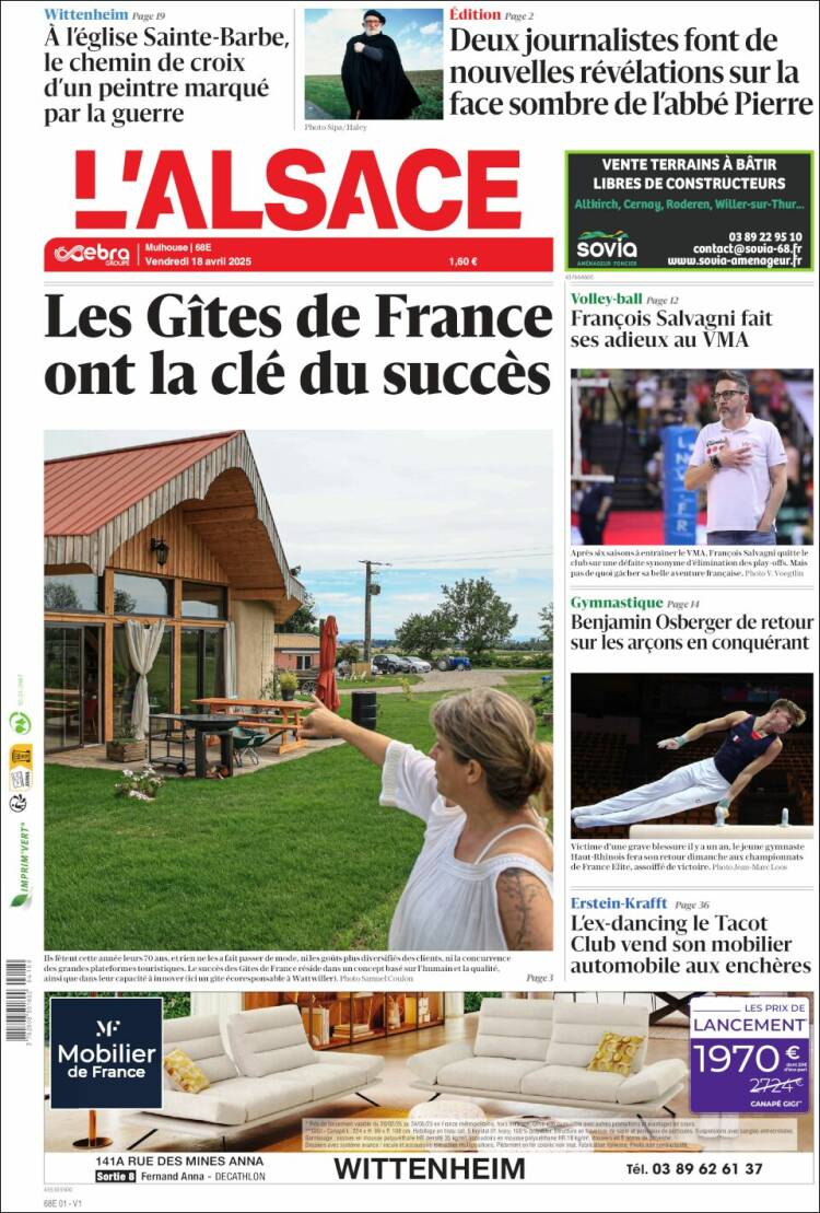 Portada de Journal L'Alsace (Francia)