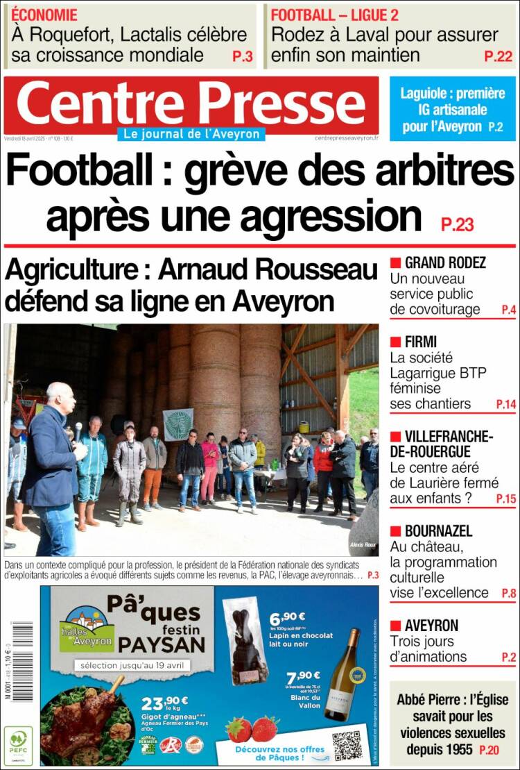 Portada de Centre Presse (Francia)
