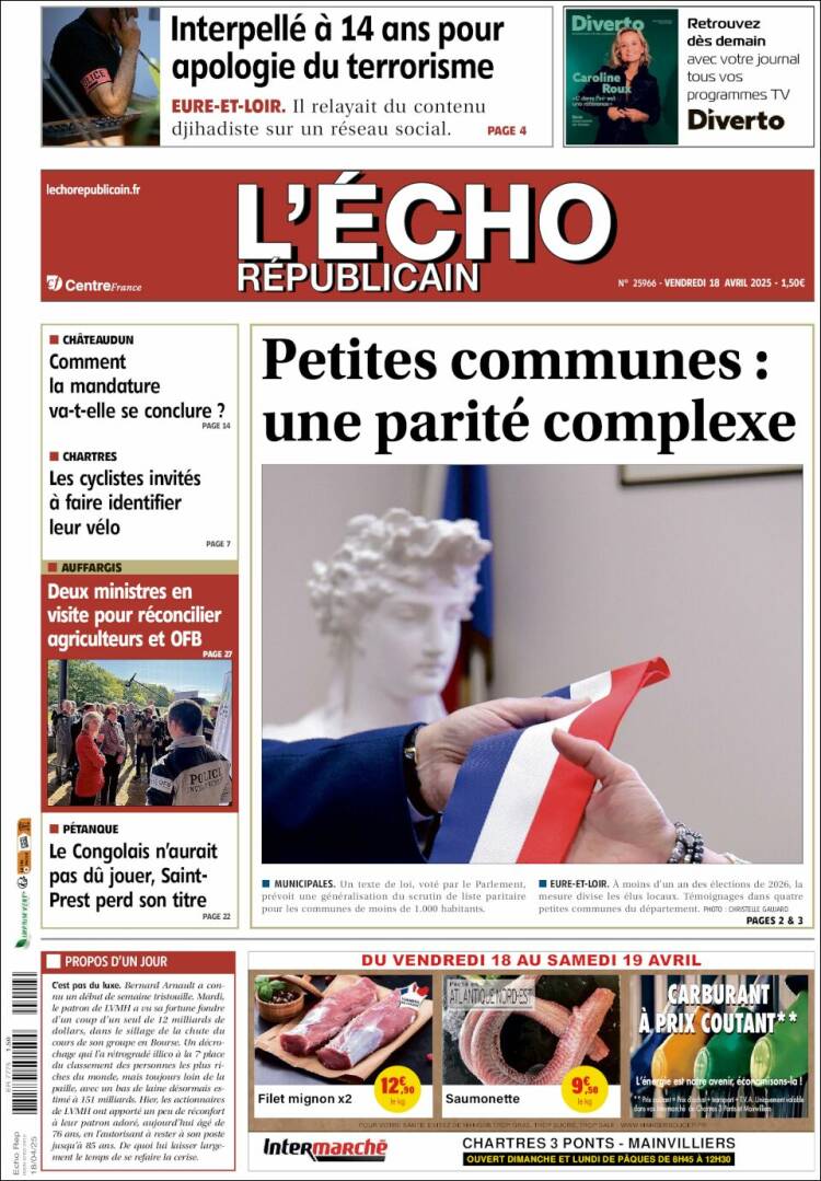 Portada de L'Echo Républicain (Francia)