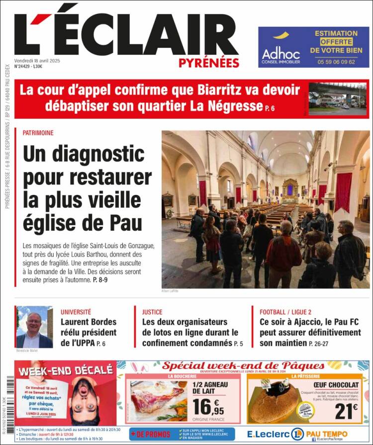 Portada de L'Eclair des Pyrénées (Francia)