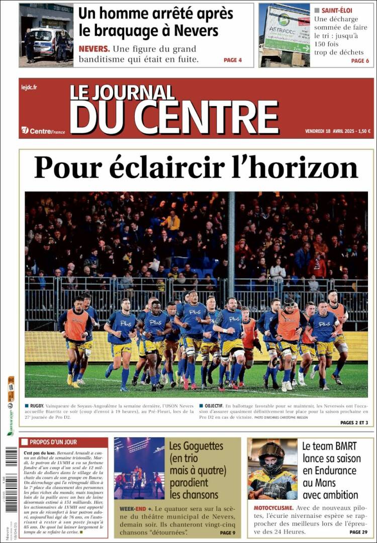 Portada de Le Journal du Centre (Francia)