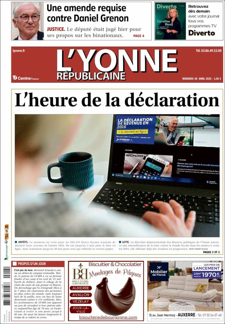 Portada de L'Yonne-Républicaine (Francia)
