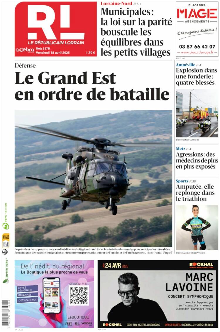 Portada de Le Republicain Lorrain (Francia)