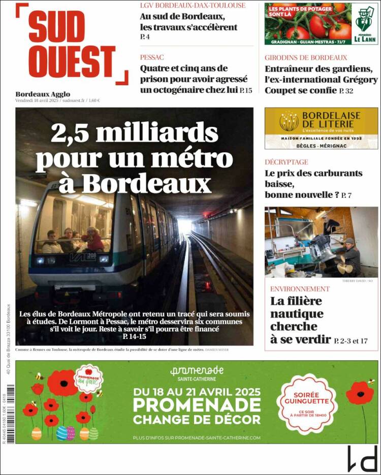 Portada de Sud Ouest (Francia)