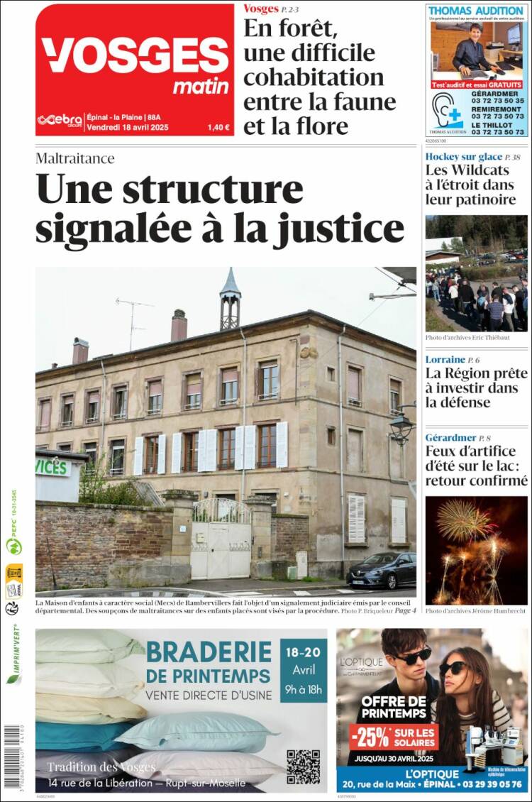 Portada de Vosges Matin (Francia)