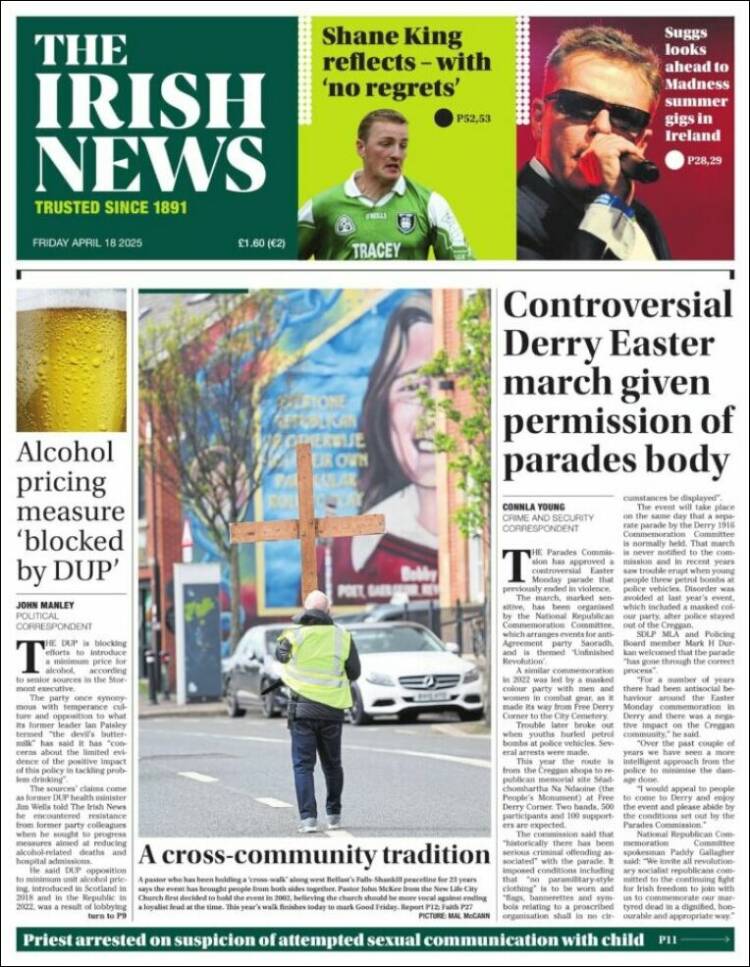Portada de Irish News (Reino Unido)