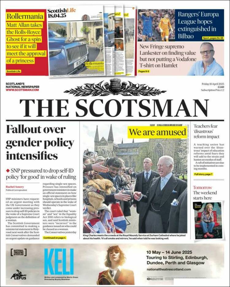 Portada de The Scotsman (Reino Unido)