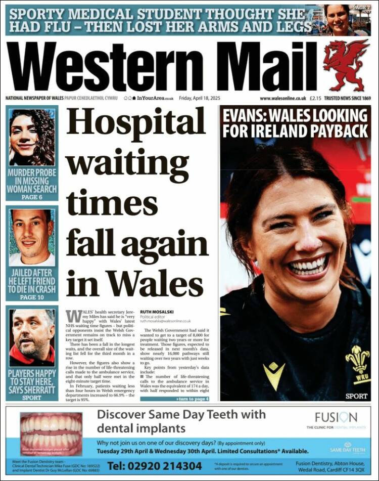 Portada de Western Mail (Reino Unido)