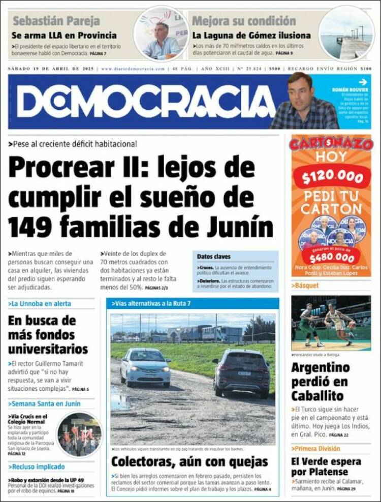 Portada de Diario Democracia (Argentina)