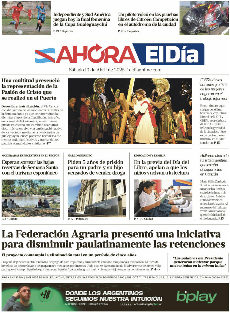 Portada de El Día de Gualeguaychú (Argentina)