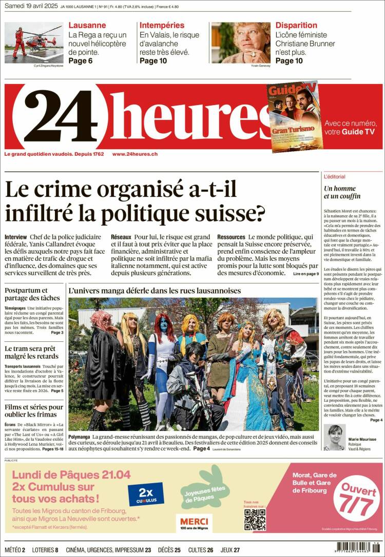 Portada de 24 Heures (Suiza)