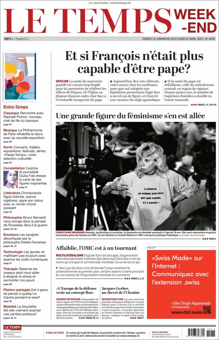 Portada de Le Matin (Suiza)