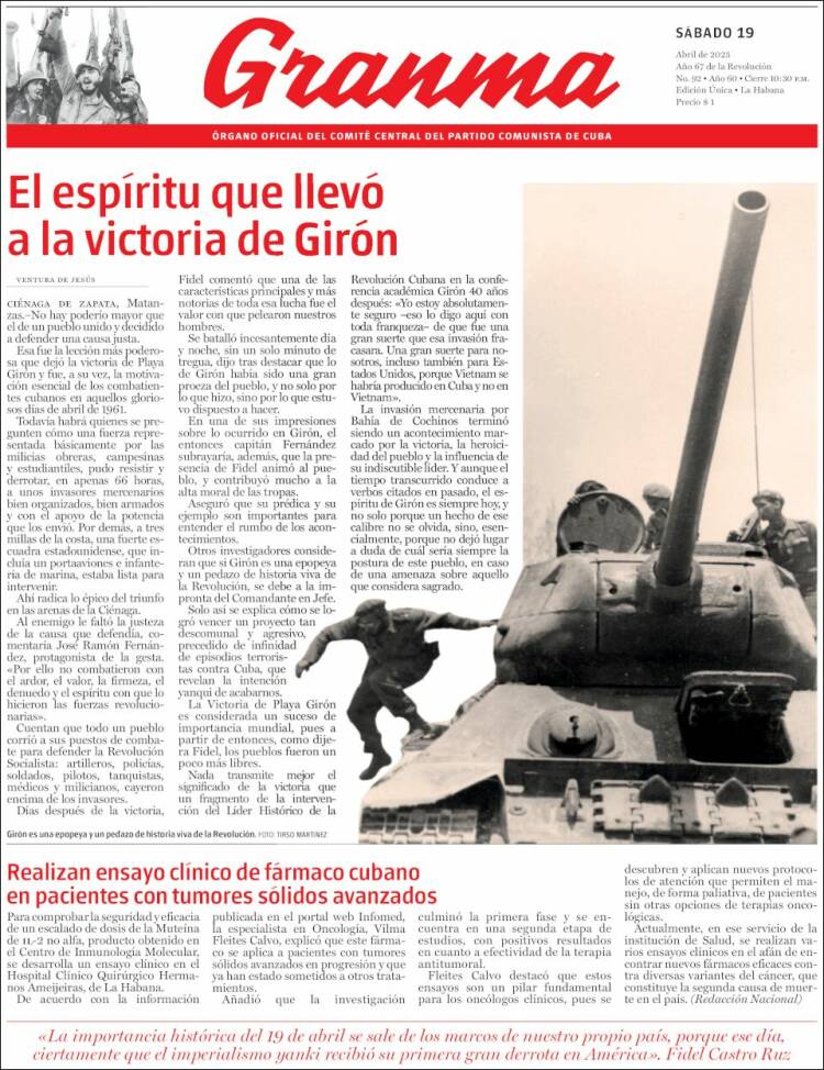 Portada de Granma (Cuba)