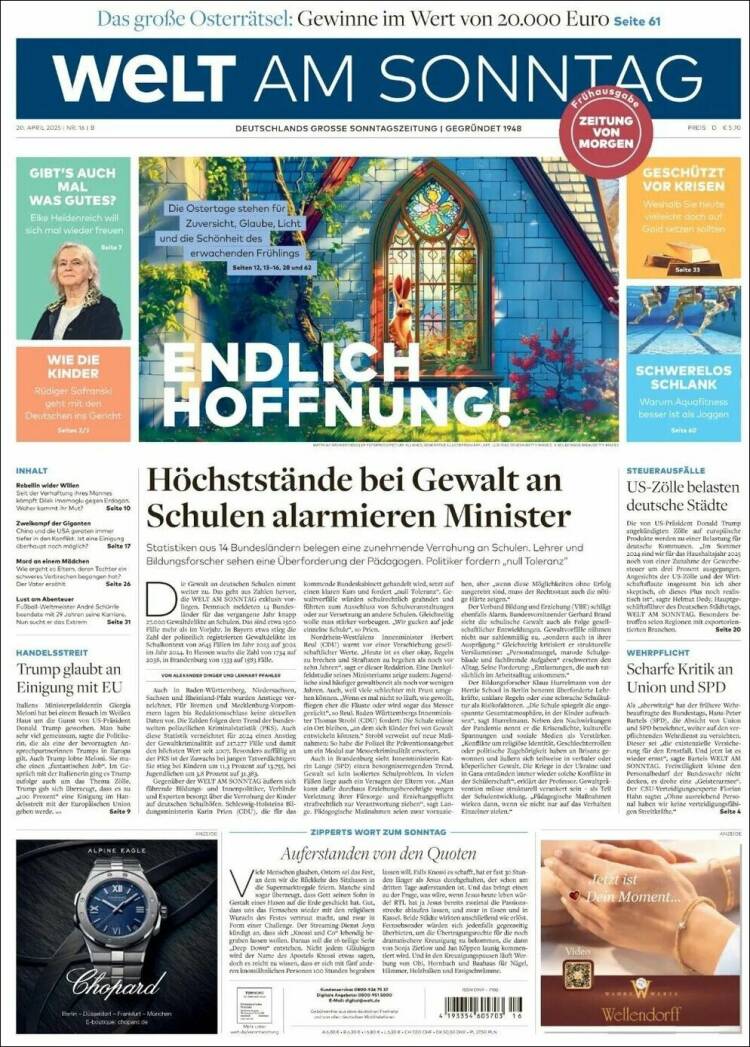 Portada de Die Welt (Alemania)