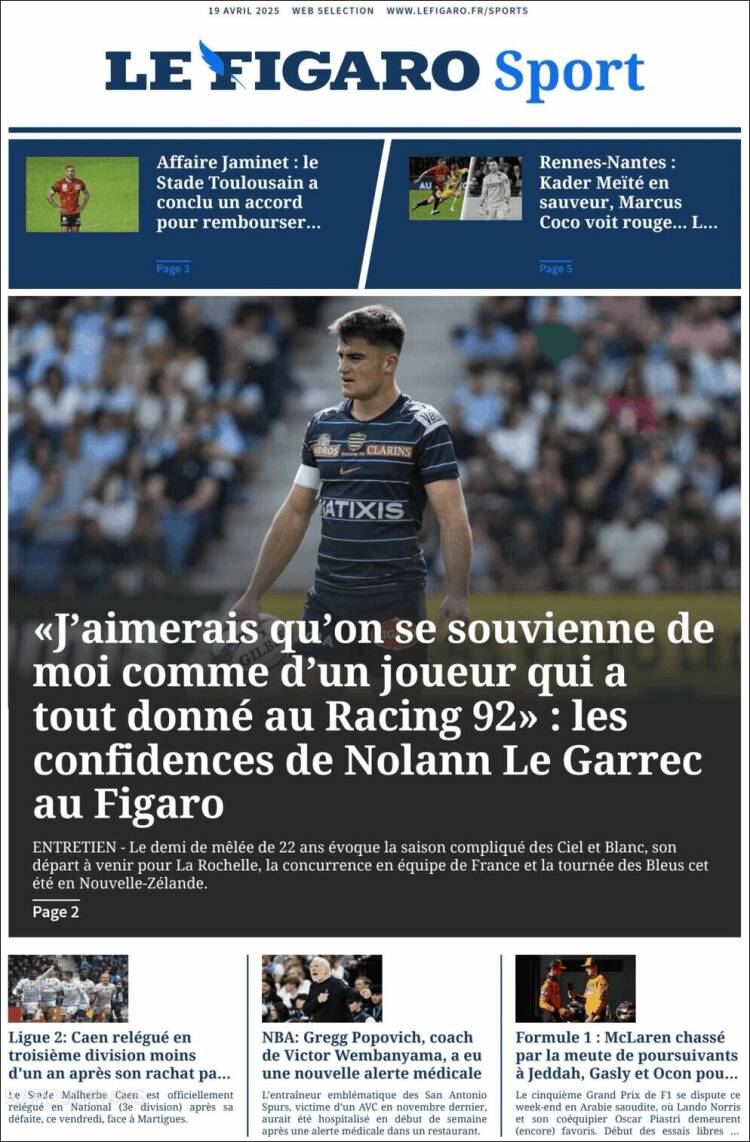 Portada de Le Figaro Sport (Francia)