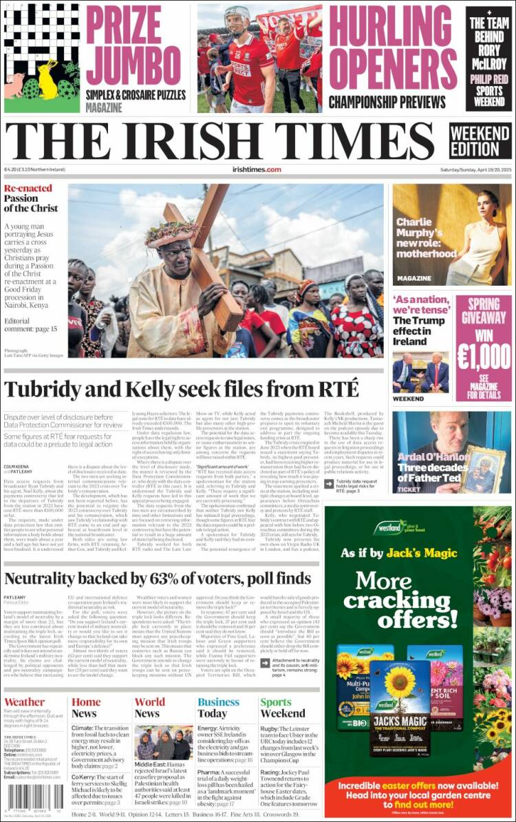 Portada de Irish Times (Irlanda)