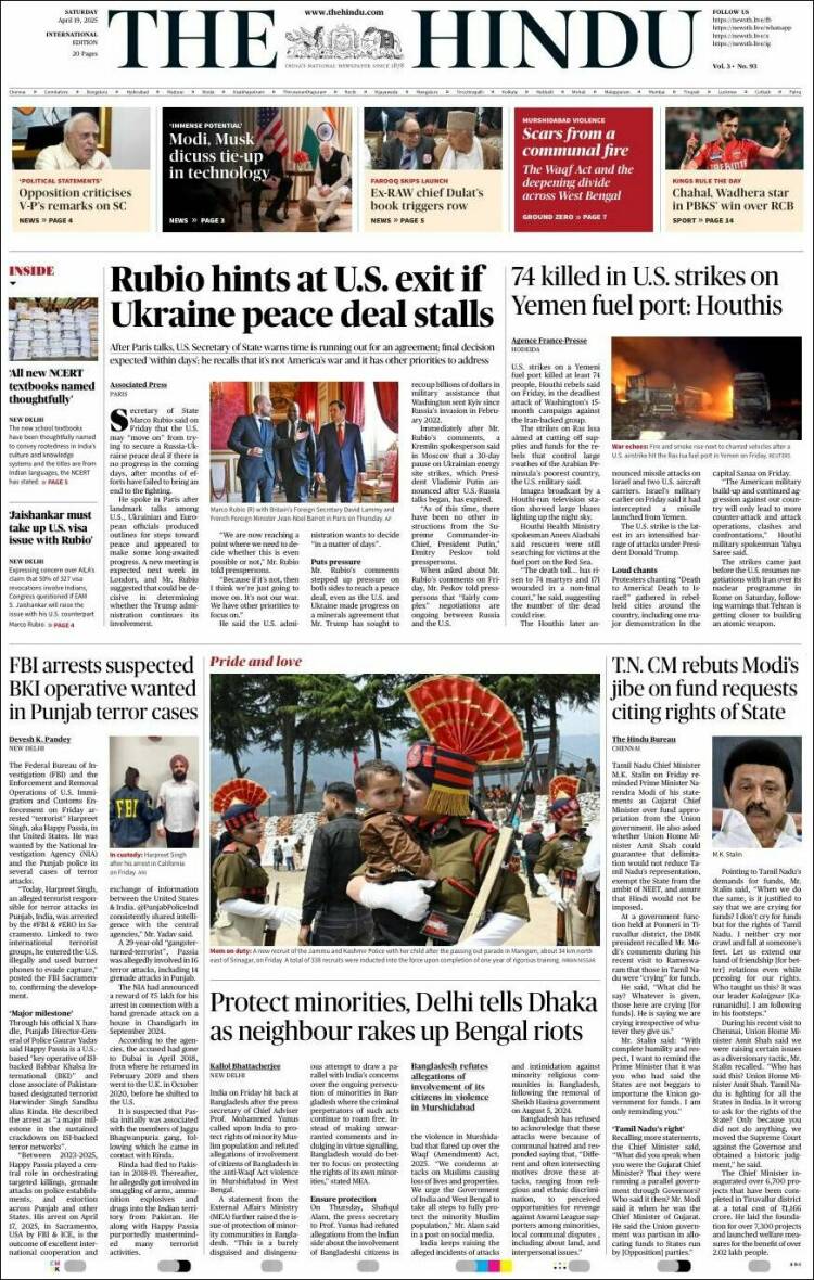 Portada de The Hindu (India)