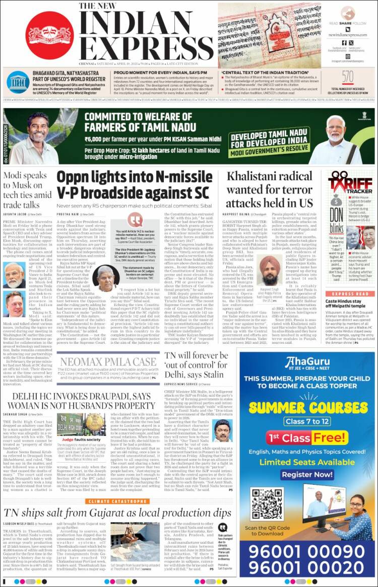 Portada de New Indian Express (India)