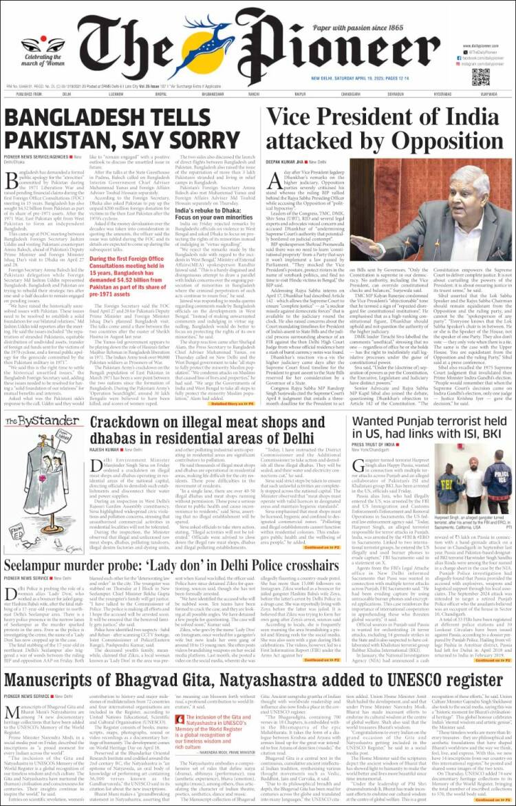 Portada de The Pioneer (India)