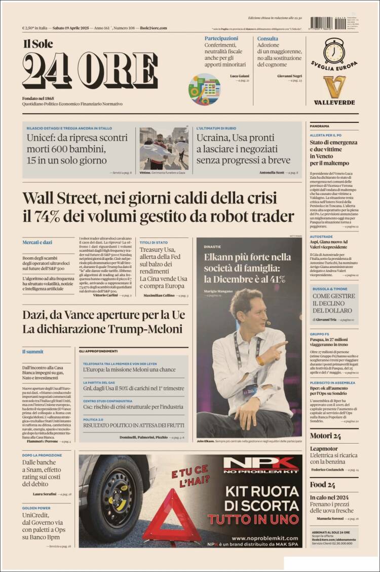 Portada de Il Sole 24 ORE (Italia)