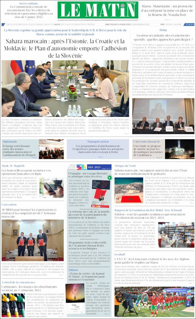 Portada de Le Matin (Marruecos)