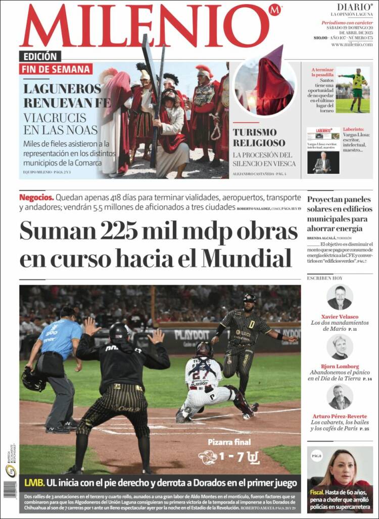 Portada de Milenio - Laguna (México)