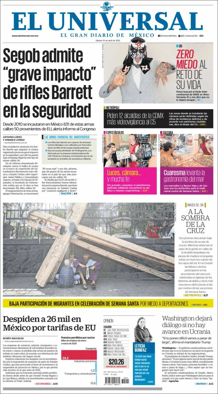 Portada de El Universal (México)