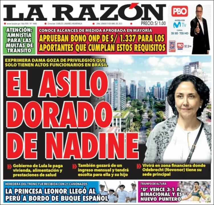 Portada de La Razón (Per&uacute;)