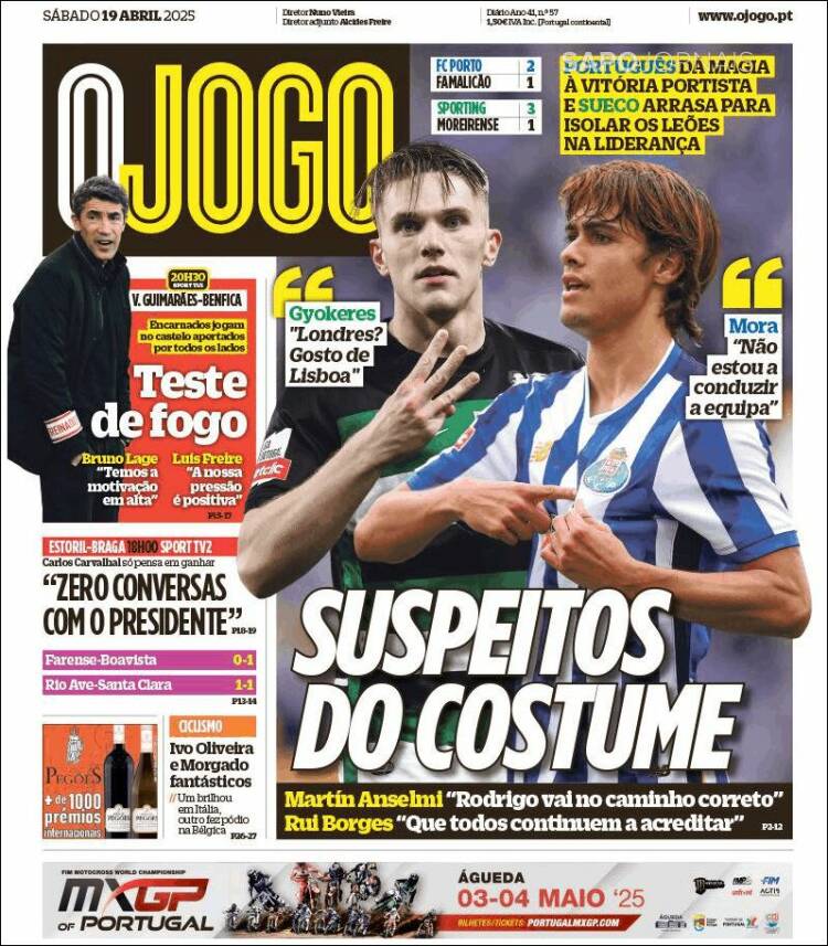 Portada de O Jogo (Portugal)