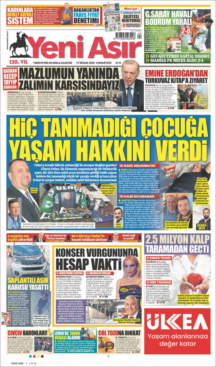 Portada de Yeni Asır (Turqu&iacute;a)