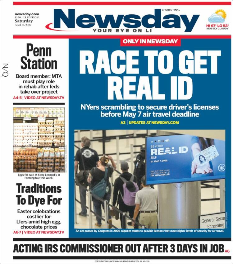 Portada de Newsday (USA)