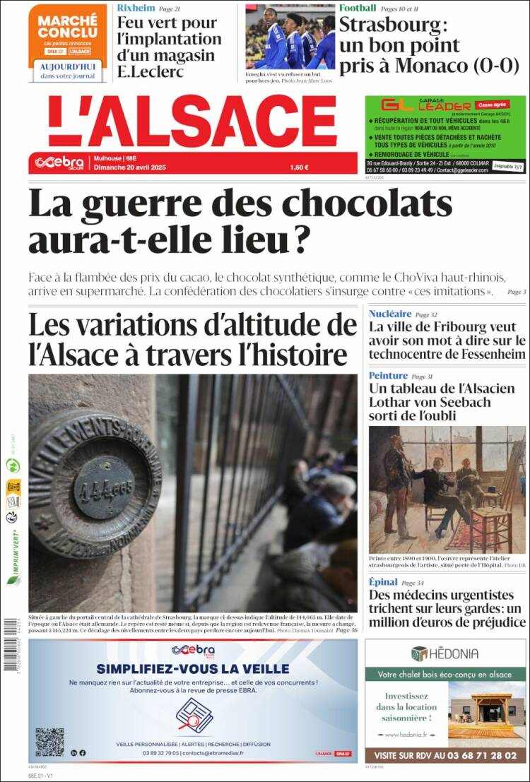 Portada de Journal L'Alsace (Francia)