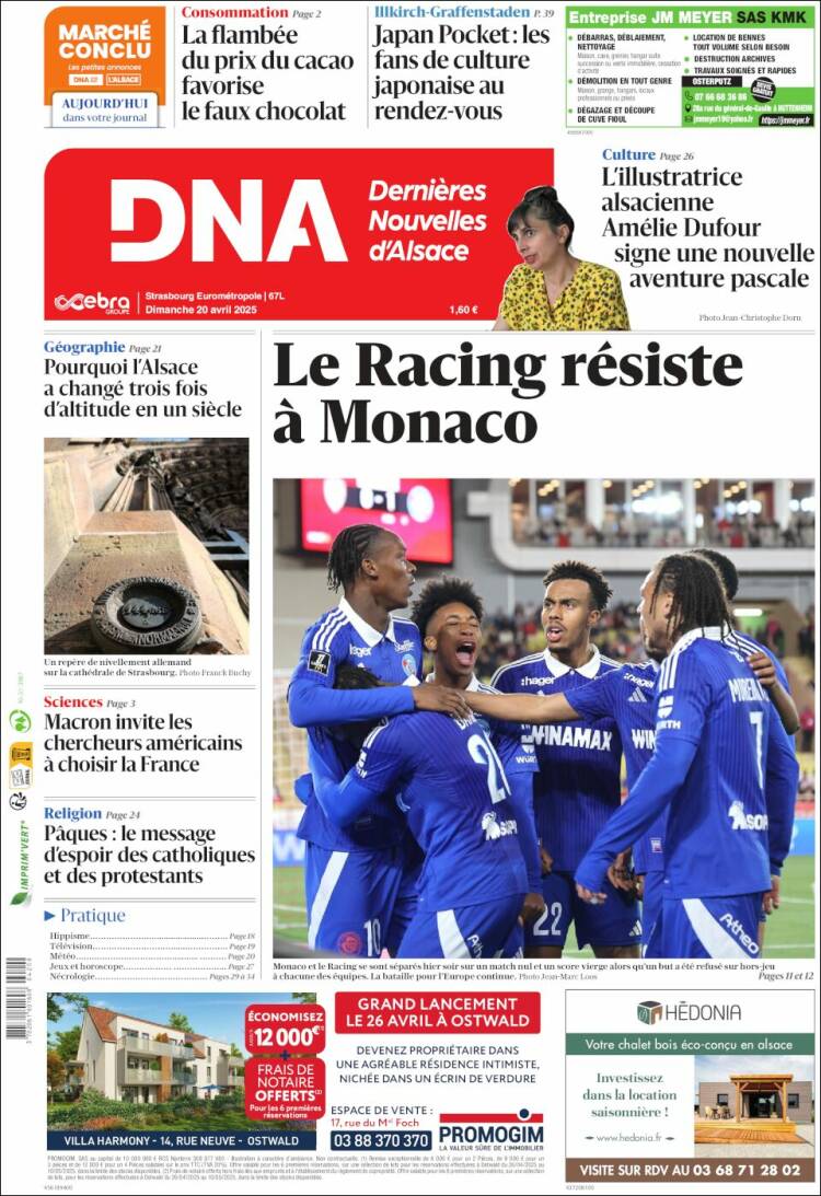 Portada de Les Dernières Nouvelles d'Alsace (Francia)