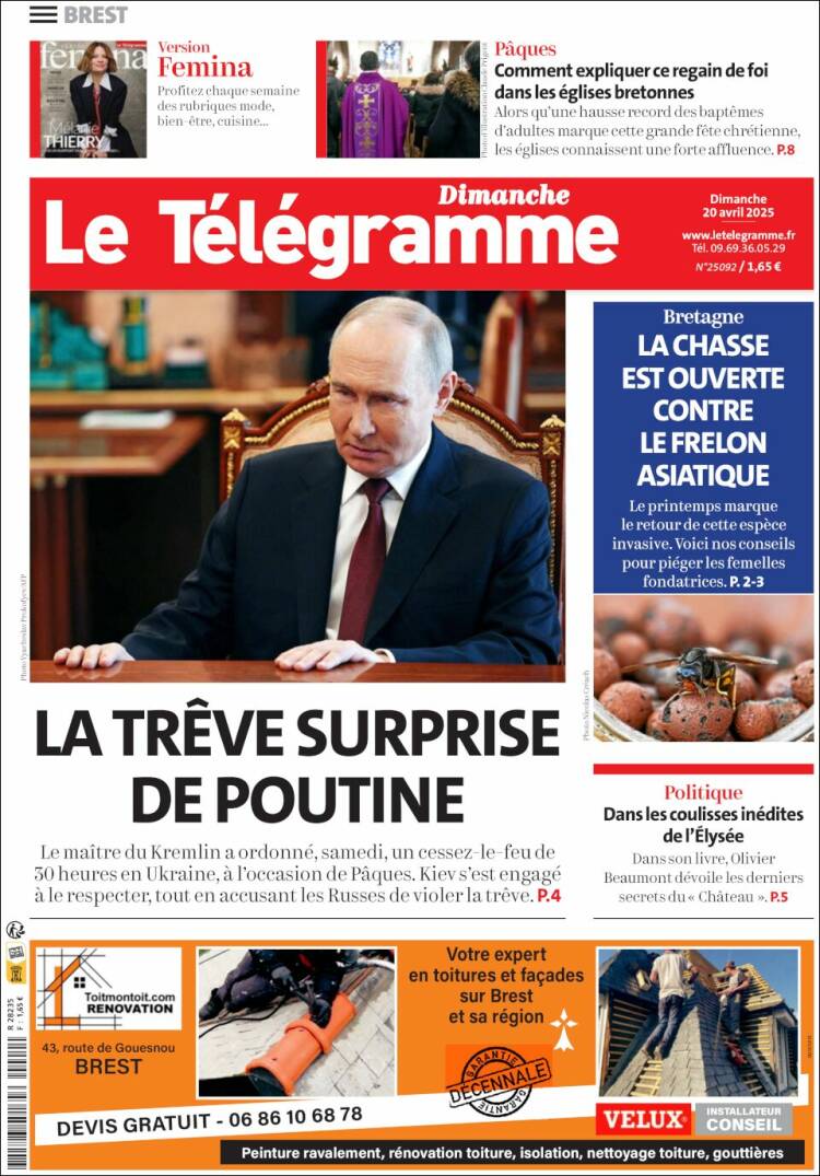 Portada de Télégramme (Francia)