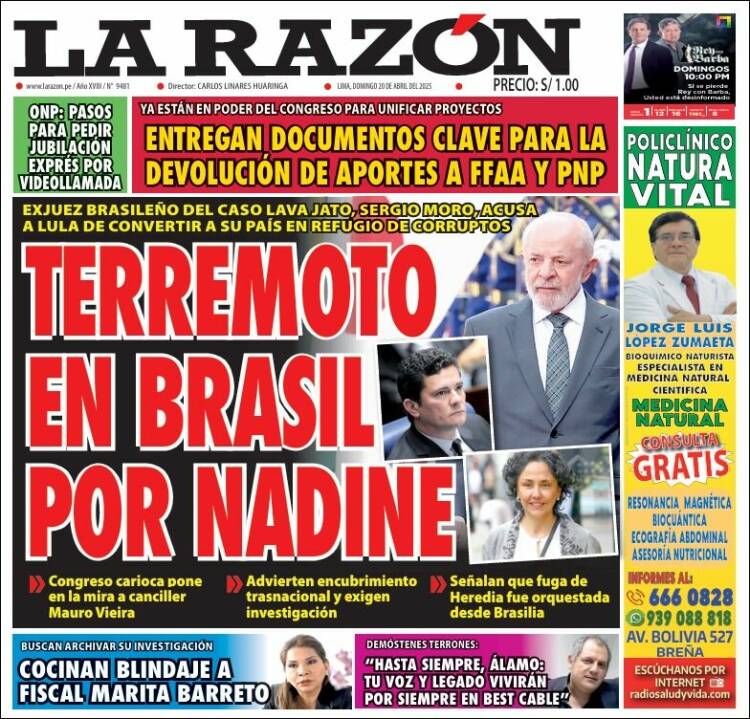 Portada de La Razón (Peru)